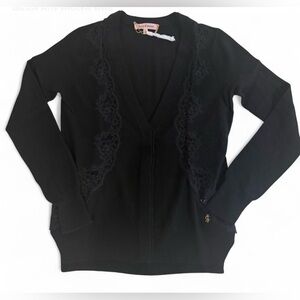 NWT Juicy Couture Pitch Black Lace Inset V-Neck Cardigan Whimsigoth Emo Preppy